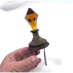 Antique Brass Clip On Lampshade Holder Amber Glass Finial Lamp Part
